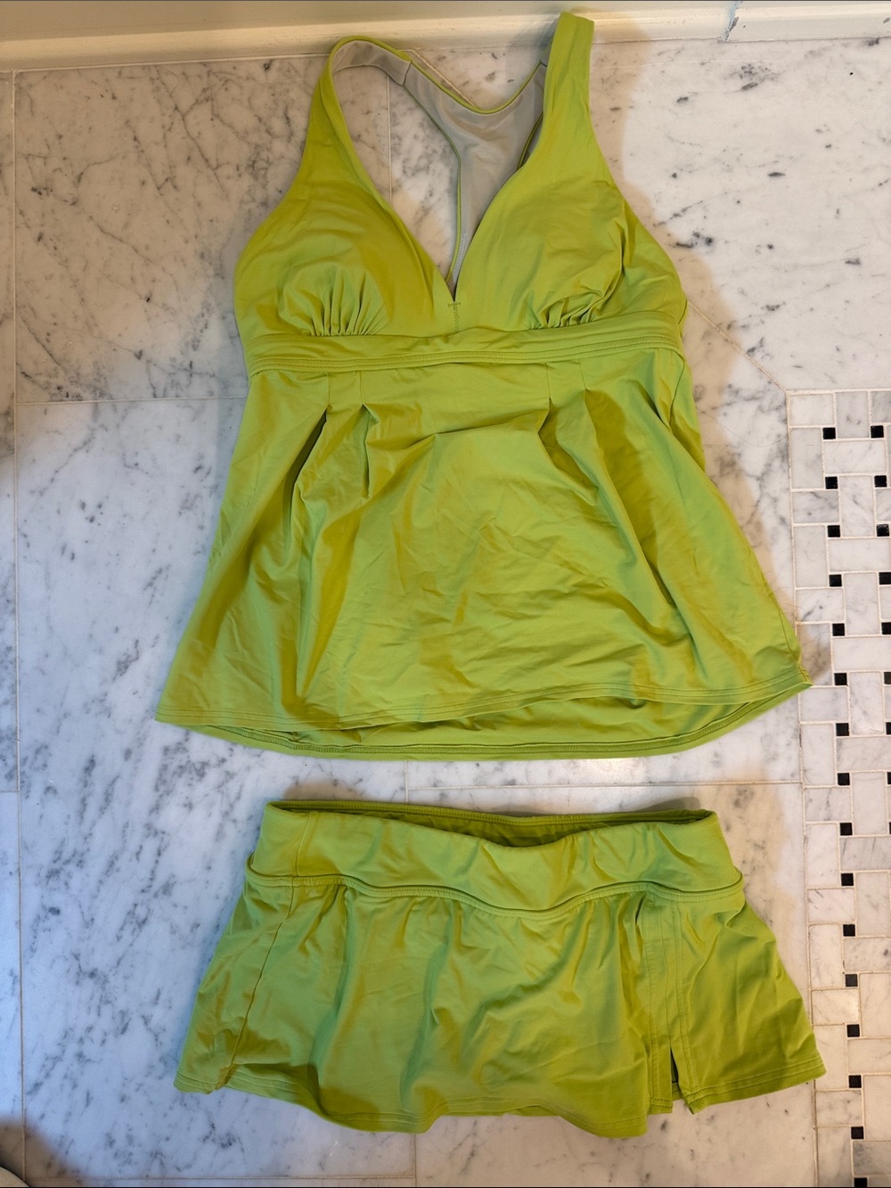 Lands' End Lime Green Tankini Top with Swim Skirt